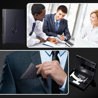 Zonon Large Thumb Drive Business Card Holder Fit 28 Name Credit Aluminum Alloy Slide out Name Card Case Portable Business Holder Wallet Pocket for Men Women(Black)