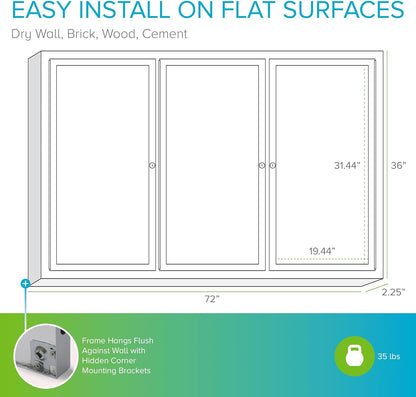 Ghent 36"x72" 3-Door Outdoor Enclosed Vinyl Bulletin Board, Shatter Resistant, with Lock, Satin Aluminum Frame - Ebony (PA33672VX-183), Made in the USA