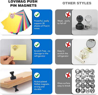 LOVIMAG Colorful Fridge Magnets, 25pc Strong Push Pin Metal Magnets for Whiteboards, Lockers, Offices & Kitchens