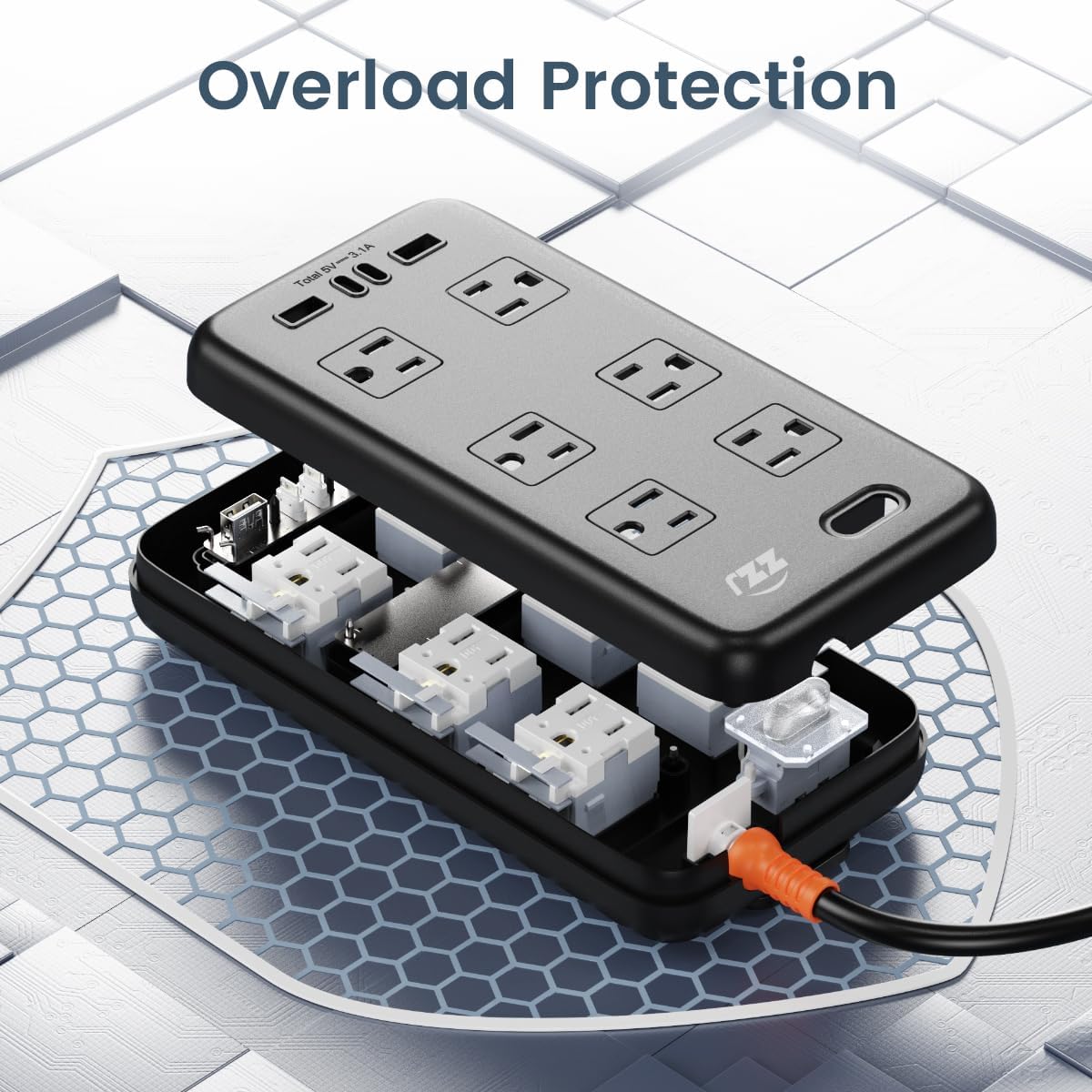 Power Strip Weatherproof, 10-in-1 Surge Protector with 6 Wide Outlets 2USB A and 2USB C,1875W/15A,10FT Flat Plug Multi-Plug Outdoor Extension Cord for Indoor Outdoor, UL FCC Listed