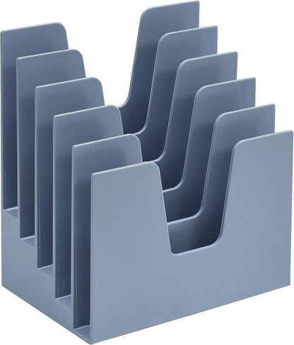 Acrimet 5 Section Incline File Sorter Organizer, Mail, Folder, Letter Desk Organizer, Rack for Office Organization Desktop (Plastic) (Solid Blue Color)