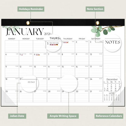 Desk Calendar 2025-2026, 18 Months (July 2025 to December 2026) - Large Size 17" x 12" Desktop/Wall Monthly Calendar with To Do List, Personal Desk Calendar Planner for Home, School, Office - Leaf