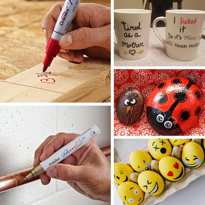 Overseas Permanent Paint Markers Pens - 3 Pack Red Oil Based Paint Pens, Medium Tip, Quick Drying and Waterproof Marker Pen for Metal, Rock, Wood, Fabric, Plastic, Canvas, Mugs, Stone, Glass