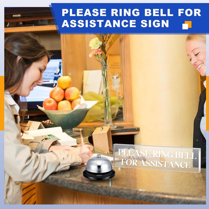 Desk Bell for Service and Please Ring Sign 2" x 8" Acrylic No Receptionist Sign Call Ring Bell for Office Hotel Restaurant Counter Reception Area