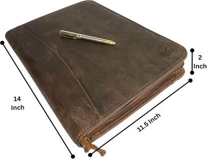 Business Leather Portfolio Leather Padfolio - Letter Pad Size Folder - iPad Organizer Folder Gift for Men and Women (Brown)