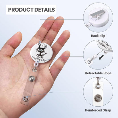 Nurse Badge Reel, Funny ID Badge Clip, Cute Badge Holder, This is Fine Cat Badge Reels Retractable, Office Lanyard Accessories, Nursing Student Gifts