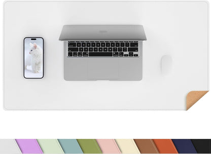 AFIING Dual-Sided Desk Pad, Natural Cork & PU Leather, Desk Mat Protector Non-Slip, Waterproof, Easy Clean,Large Mouse mats for Office and Home Work(Ivory White, 31.5"x17")