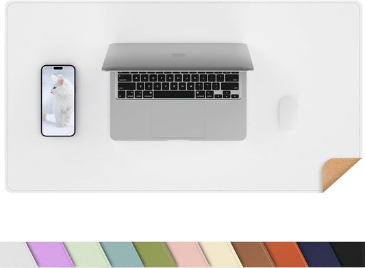 AFIING Dual-Sided Desk Pad, Natural Cork & PU Leather, Desk Mat Protector Non-Slip, Waterproof, Easy Clean,Large Mouse mats for Office and Home Work(Ivory White, 31.5"x17")