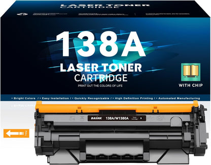 138A Toner Cartridge Black (with CHIP) Replacement for HP 138A W1380A 138X W1380X Compatible for HP Pro 3001dw 3001fdw MFP 3101fdw Printer (1 Black, with Chip)