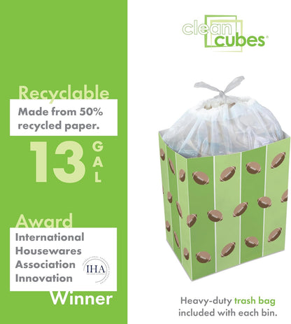 | 13 Gallon Disposable Trash Cans (3-Pack) with Fitted Trash Bags - Reusable Garbage and Recycling Bins for Parties, Events, and More (Tailgating - 17" Height x 13.5" Width x 10" Depth)