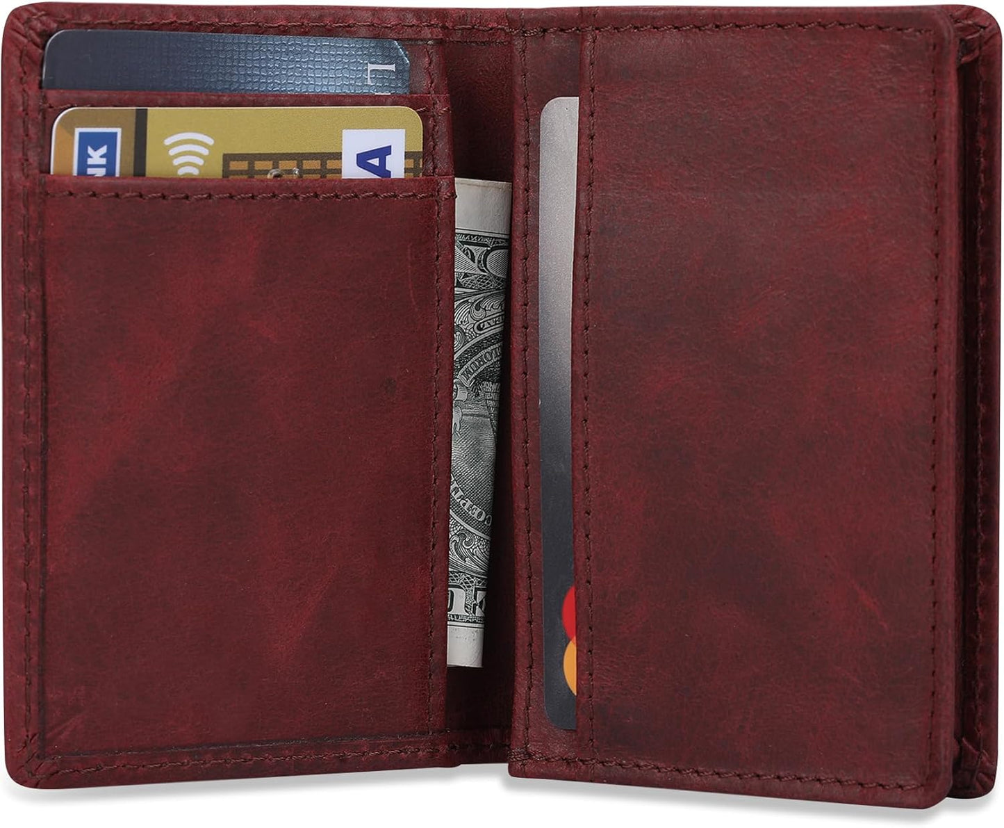 Premium Leather Card Wallet, RFID Blocking Expandable Business Card Case, Bifold Card Holder for Men and Women, Men's Purse, Wallet for Men (Business Card Wallet, Red)