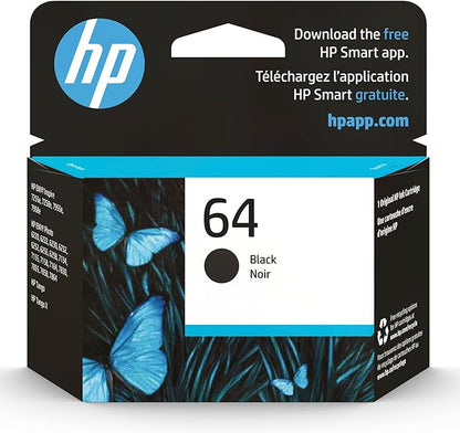 HP 64 Black Ink Cartridge | Works with Envy Inspire 7250e, 7950e; Envy Photo 6200, 7100, 7200, 7800, 7900; Tango Series | Eligible for Instant Ink | N9J90AN