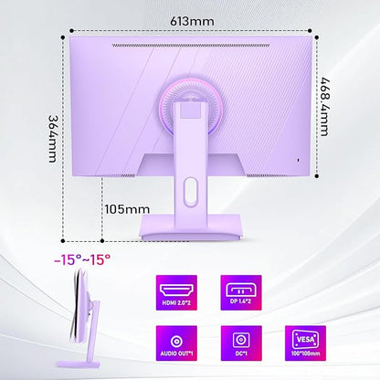 27 inch Gaming Monitor, 180Hz Computer Monitor QHD 1440P Fast IPS Panel Pc Monitor, sRGB100%,1ms, DisplayPort/HDMI/Eye Care/Wall Mount Compatible-Purple