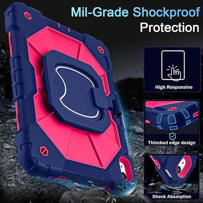 Case for iPad (A16) 11th Generation 11 Inch (2025)/iPad 10th Generation 10.9 Inch (2022),360° Rotating Stand i Pad Case 10th Generation with Screen Protector Pencil Holder,Navy Pink