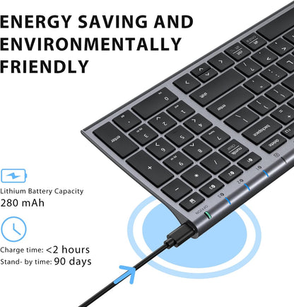 iClever BK10 Bluetooth Keyboard, Universal Bluetooth 5.1 Wireless Keyboard with Number Pad, Ergonomic Design, Multi-Device Compatibility, Stable Connection for Mac, iPad, iPhone, Android, Windows