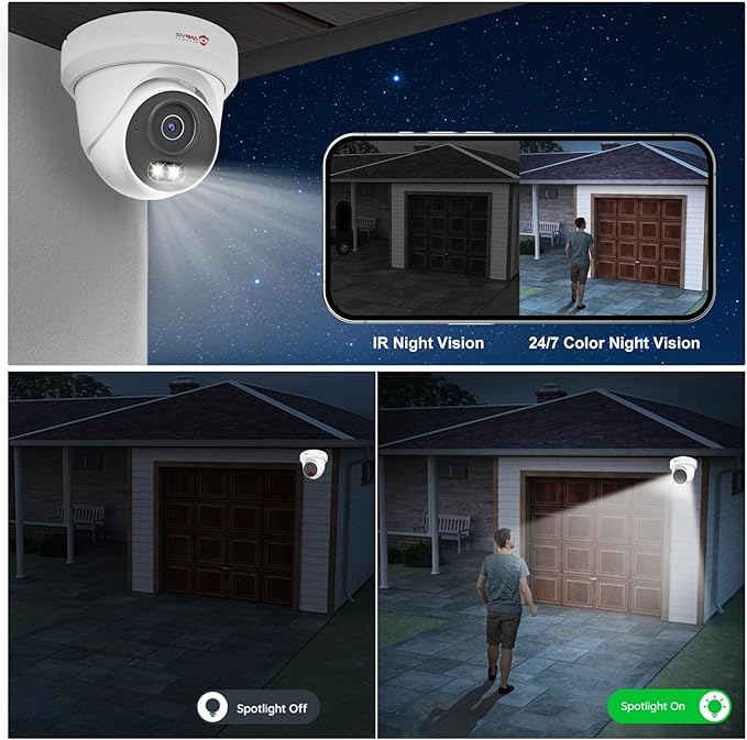Anpviz 16CH PoE Security Camera System,8PCS 5MP Wired IP TurretCameras Outdoor, Color Night Vision, Built in Mic, 12MP PoE NVR with 4TB HDD for 24/7 Recording, CCTV for Businesses Home