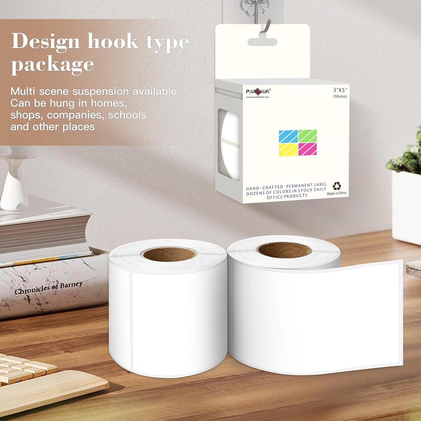 PARLAIM 3x5 inch Rectangle Color Code Stickers, 1000PCS 4 Rolls Square Adhesive Inventory Label, White