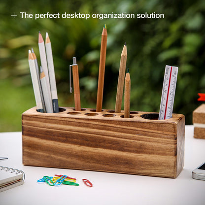 Solid Pine Wood Pen Holder for Desk – Fountain Pen Holder – Stylish Wooden Pencil Holder and Pen Desk Organizer