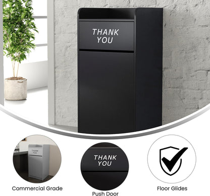 Flash Furniture Sony Laminate Wood Commercial-Grade Trash Receptacle with Tray Top, Wooden Restaurant Trash Can Cabinet and Garbage Receptacle, Black