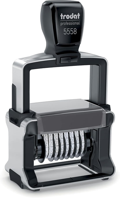 Trodat 5558 Professional Manual Numberer Stamp – 8 Digits, Self-Inking, 3/16" (5 mm) Characters, Black Ink