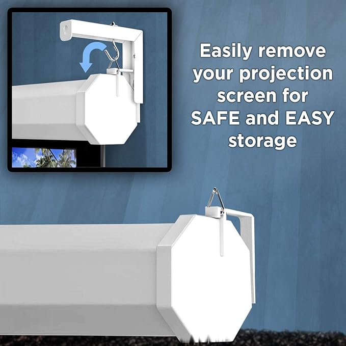 Mount-It! Projector Screen Wall Mount L-Brackets - Wall Hanging Bracket For Home Projector and Movie Screens, 6 inch Adjustable Mounting Hooks for Projection Screen, 1 Pair, White, 66 Lb Capacity Each