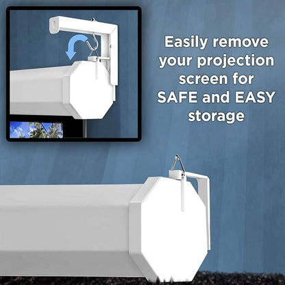 Mount-It! Projector Screen Wall Mount L-Brackets - Wall Hanging Bracket For Home Projector and Movie Screens, 6 inch Adjustable Mounting Hooks for Projection Screen, 1 Pair, White, 66 Lb Capacity Each