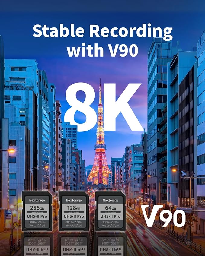 Nextorage 256GB SDXC UHS-II V90 SD Card Japanese Brand pSLC Max. Write Speed 299MB/s Max. Read Speed 300MB/s 4K Recording F2PRO Series 2PX-F2PRO256G SDXC Card for Digital Camera