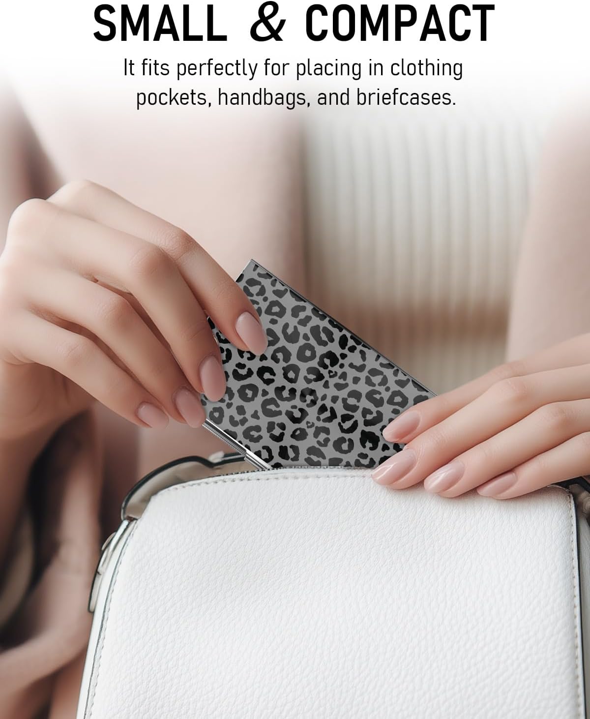 Business Card Metal Slim Organizer, Professional Stainless Steel Square Pocket Wallet for Office Workers, Compact and Portable for Pockets (Grey Snow Leopard A)