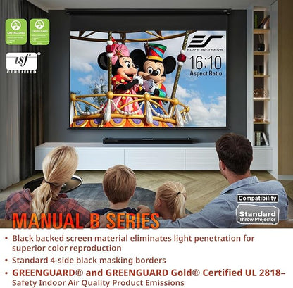 Elite Screens Manual B, 120-INCH, 16:10 aspect ratio, Manual Pull Down Projector Screen 4K / 8K Ultra HDR 3D Ready with Auto-Lock Mechanism, 2-YEAR WARRANTY, M120X