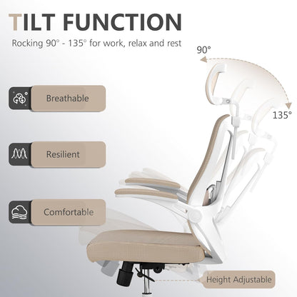 Desk Offiice Chair, Ergonomic Comfy Mesh Chair, Home High Back Gaming Executive Chair with Wheels, Compute Capacity 350LBS, Lumbar Support, Adjustable Headrest, Flip-up Armrest