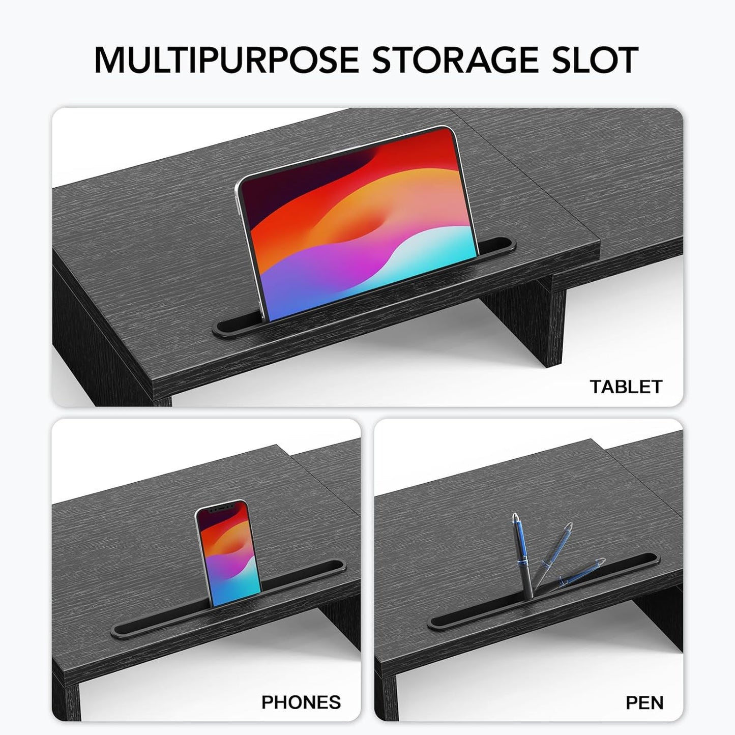 HUANUO Dual Monitor Stand Riser, Adjustable Monitor Stand for Desk with 2 Slot, Desktop Organizer Stand for 2 Monitors, Multi-Purpose Desk Shelf Monitor Stand Riser for Computer, Laptop, PC, Black