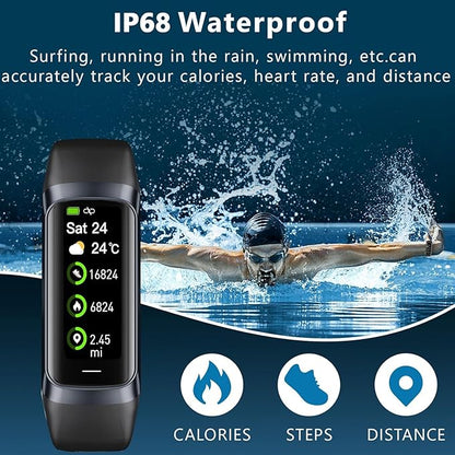 Fitness Tracker with 24/7 Blood Oxygen Heart Rate and Sleep Monitor,IP68 Waterproof,1.10''AMOLED Touch Color Screen,Step Counter Health Activity Trackers for Women Men (Black)
