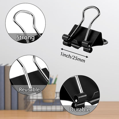 SANNIX 42 PCS Binder Clips, 1 inch 25mm Binder Clips Black Paper Clamps Medium Size for Office Home School