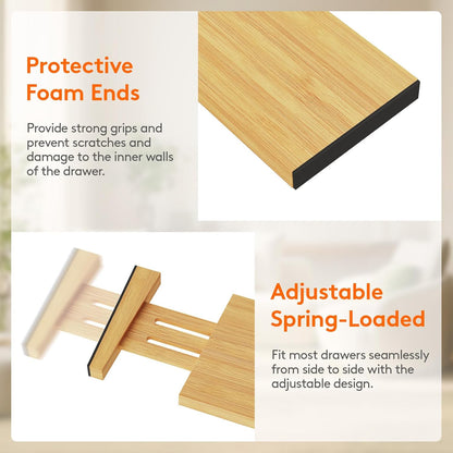 Lifewit 4 Pack Drawer Dividers Bamboo 4" High, 12-17" Adjustable Drawer Organizers for Clothes, Expandable Dresser Separators in Bedroom/Bathroom/Kitchen/Fridge/Office Organization and Storage