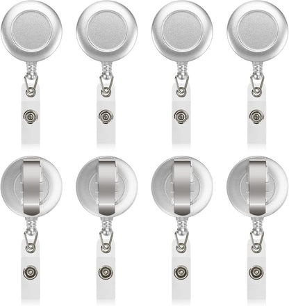 JANYUN 50 Pcs Retractable Badge Reel Clips Holder for Hanging ID Card Name Key Chain (Silver)