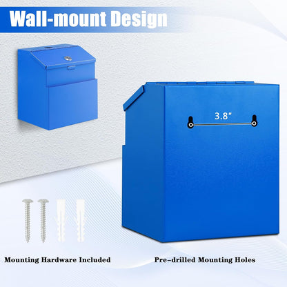 KYODOLED Suggestion Box with Lock, Metal Wall Mounted Donation and Ballot Drop Box with Slot & 2 Keys, 50 Free Suggestion Cards, 8H x 5.7W x 7L Inch, Blue