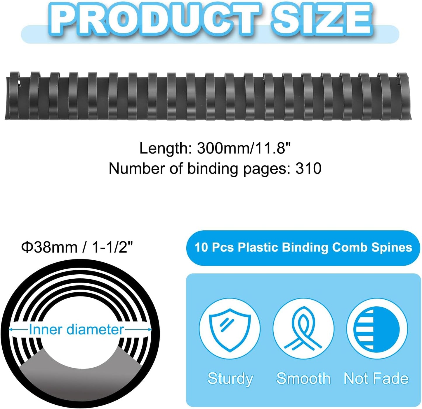 PATIKIL 38mm (1-1/2") Plastic Binding Combs, 10 Pcs 21 Rings Comb Binding Spines 310 Sheet Capacity Letter Size for Binding Paper Sheets Notebook Calendar Picture Album, Black
