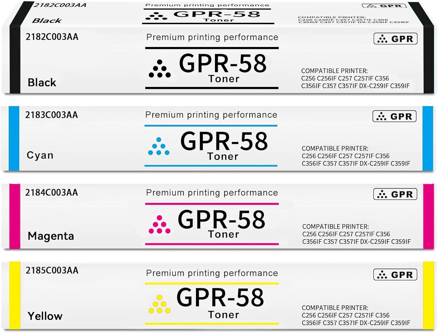 High Yield GPR-58 GPR58 Toner Cartridge for Canon Imagerunner Advance iR-ADV C256 C256iF C257 C257iF C356 C356iF C357 C357iF Printers (Black Cyan Magenta Yellow)