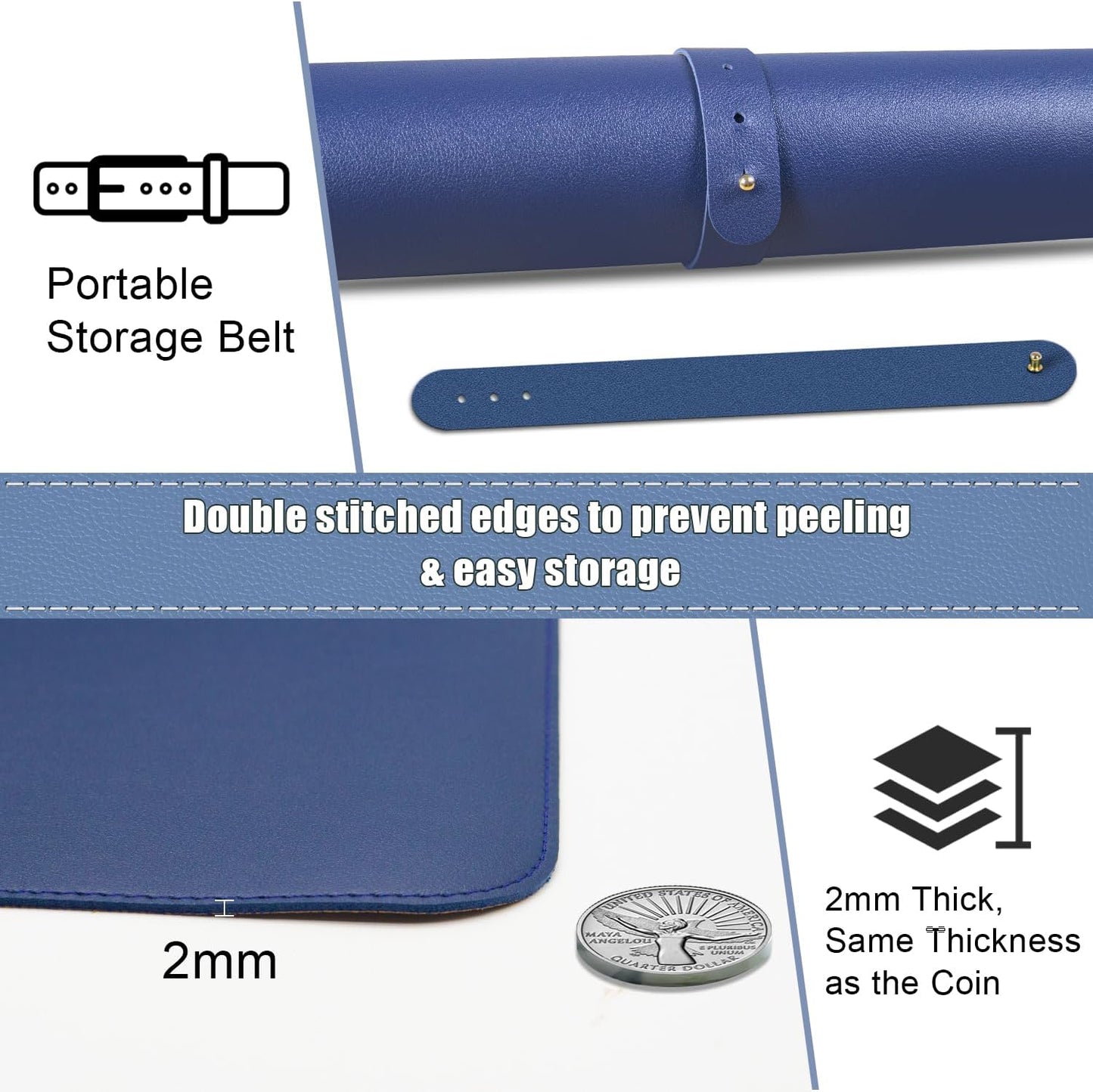 Large Desk Pad Protector, Non-Slip Computer Mat for Desk, 55'' x 17'' PU Leather Office Desk Mat for Home & Office, Laptop Desk Blotter Pad for Mouse and Keyboard, Dark Blue