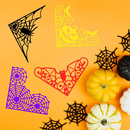 GLOBLELAND Halloween Lace Corner Cutting Dies for Card Making Spider Bat Pumpkin Cobweb Cut Die for DIY Scrapbooking Journal Embossing Paper Craft Decor