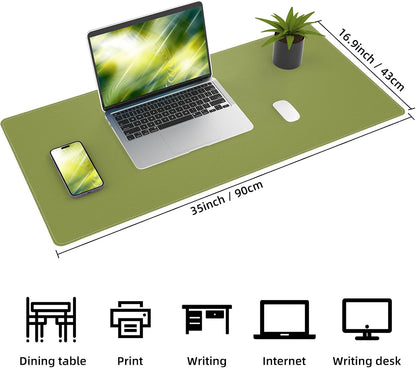 Leather Desk pad Protector, Large Desk mat with Natural Cork & PU Leather,Mouse pad,Non-Slip Office Desk Mat,Waterproof Desk Writing Pad for Office and Home (35in*17in, Olive Green)