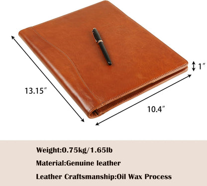 Genuine Leather Padfolio,Free Engraved Name, Personalized Leather Portfolio, A4 Document Folder Legal Pad Padfolio, Resume Folio for Men & Women