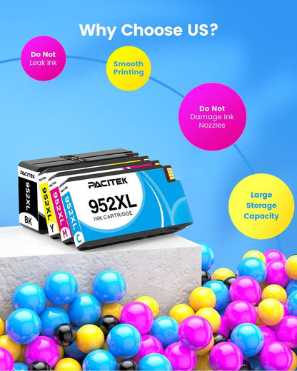 952XL Ink Compatible for Hp 952XL Ink Cartridges Combo Pack 952 XL Work for Hp Officejet Pro 8710 8702 7720 7740 8700 8715 8210 Printers (Black/Cyan/Magenta/Yellow)