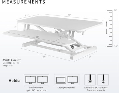 VIVO 36 inch Desk Converter, K Series, Height Adjustable Sit to Stand Riser, Dual Monitor and Laptop Workstation with Wide Keyboard Tray, White, DESK-V036KW