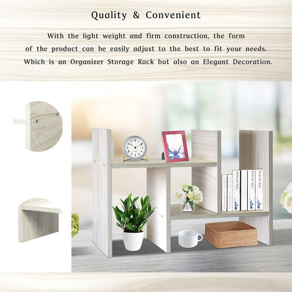 J.M.Deco Desktop Organizers and Storage for Office, Adjustable Desk Organizer Shelf Double H Display, True Natural Stand Shelf, Desktop Organizer White Wood Tone