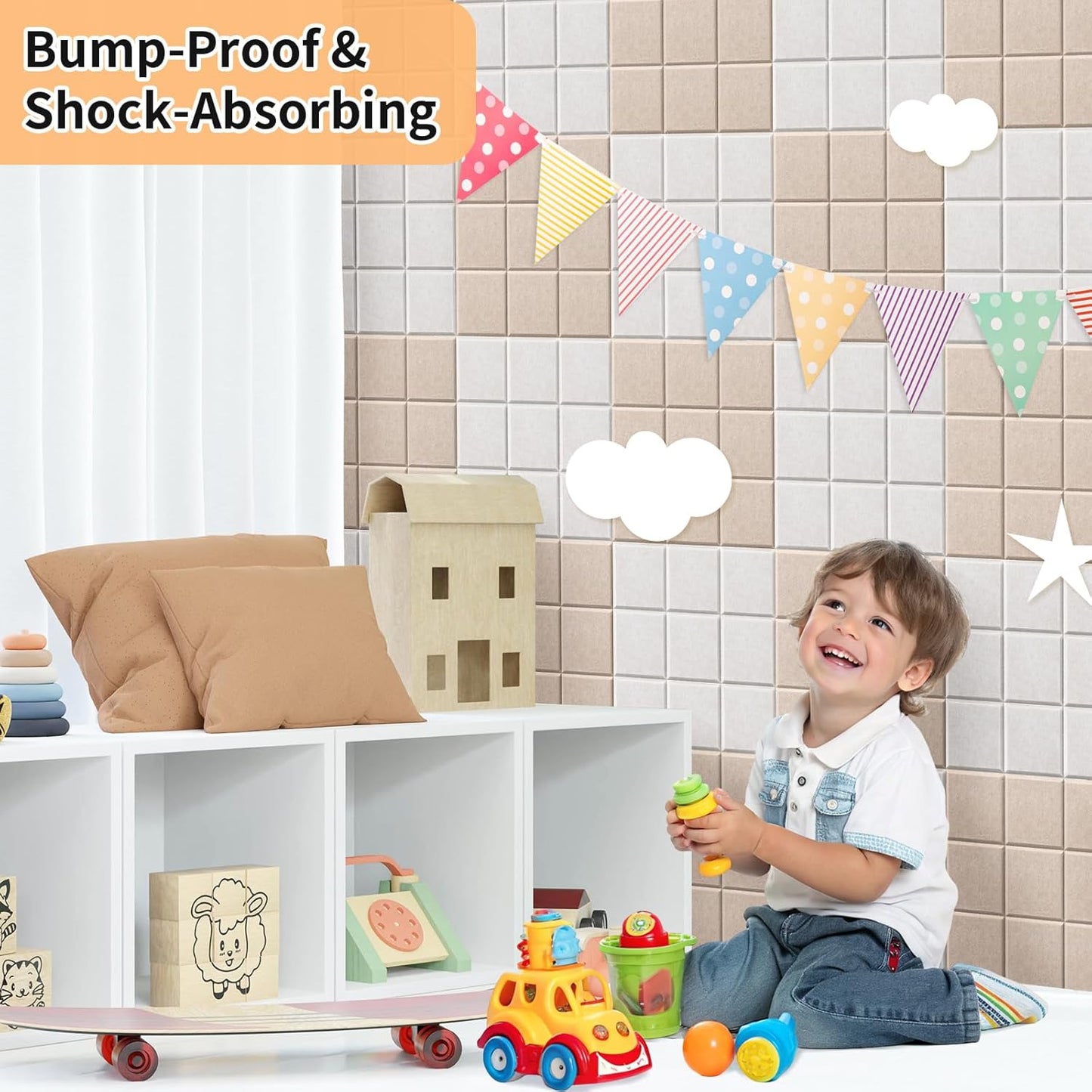 Smarpau Large Felt Cork Board, 12 Pack Black Bulletin Board for Walls 48"x36", Corkboards with Safe Removable Adhesive Tabs Pushpins, Cork Bulletin Board for Home Office