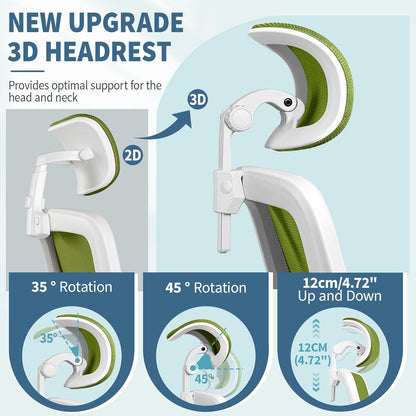 FelixKing Ergonomic Office Chair, Adjustable Lumbar Support, Swivel Chair with HighBack and Armrest, Adjustable Height Gaming Chair, Avocado Green