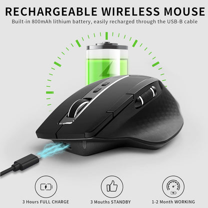 Rapoo Bluetooth Wireless Mouse, 4 Adjustable DPI Rechargeable, Multi-Device (3 Bluetooth+USB) Programmable Ergonomic Mouse with Side Roller, Laser Mouse for Laptop Desktop PC