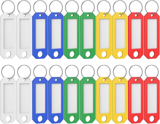 Uniclife 20 Pcs Key Tags, 5 Color Key Tags with Labels, 2.3" x 0.8" Key Labels for Keychain, Plastic Key Identifiers with Split Ring, Blank Key Ring Tags for House Office & School
