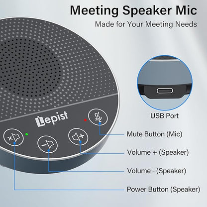 USB Speakerphone,Conference Microphone for Home Office, Omnidirectional Desktop PC Speaker with 360° Voice Pickup, Noise Cancelling, Plug & Play for Zoom/Teams/Skype, Webinar,Online Classes